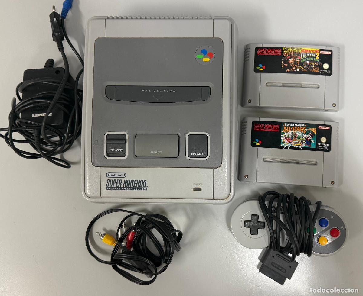 Videojuegos y Consolas: Nintendo Super SNES original + Mario All-Stars + Donkey Kong Country 2 + mando y cables