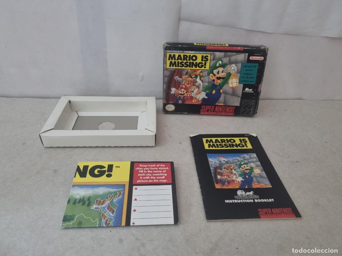 Videojuegos y consolas: Mario is missing para S&uacute;per Nintendo no lleva cartucho solo caja instrucciones p&oacute;ster y carton