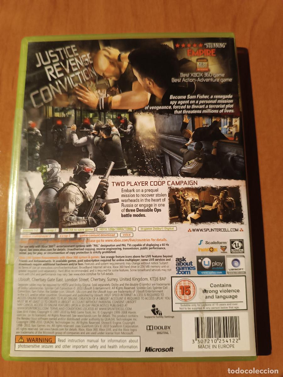 Videojuegos y consolas: TOM CLANCYS SPLINTER CELL CONVICTION XBOX 360 PAL U.K. - Foto 2
