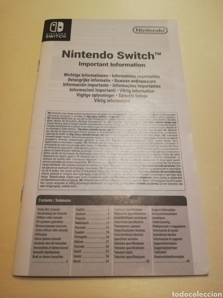 Videojuegos y consolas Nintendo Switch de segunda mano: Librito Informaci&oacute;n importante Nintendo Switch - Foto 1