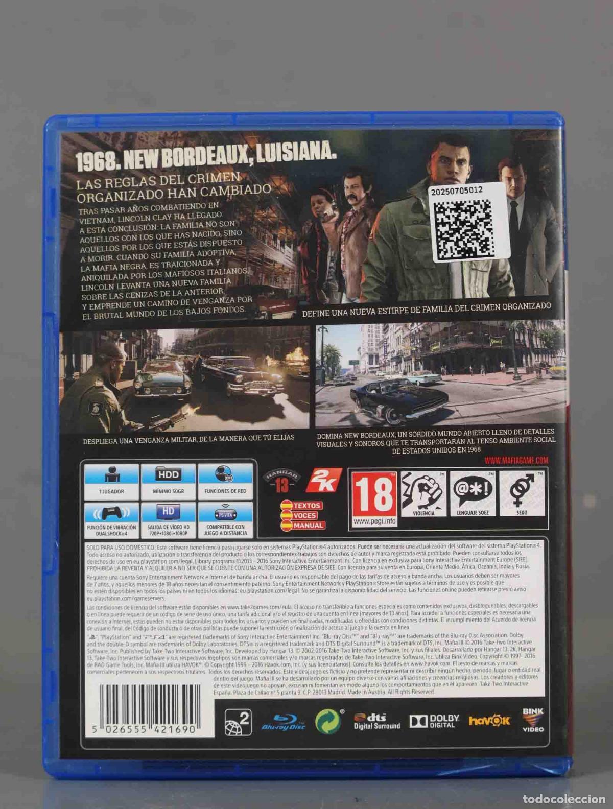 Videojuegos y consolas PS4 de segunda mano: PS4. DVD MAFIA III. 2K - Foto 2