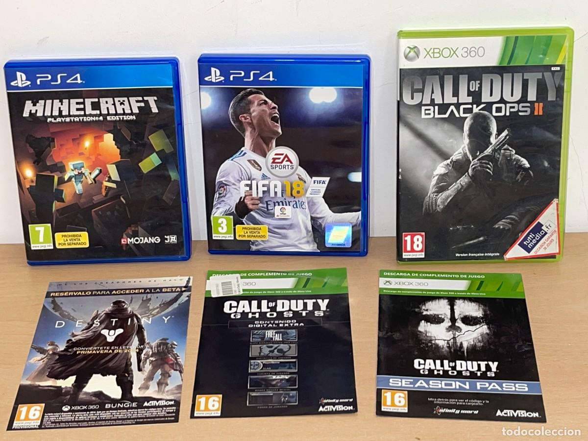 Videojuegos y Consolas PS4 de segunda mano: Lote 3 Estuches VACIOS PS4 y Microsoft XBOX 360 juegos Minecraft FIFA 18 y Call of Duty Black Ops II