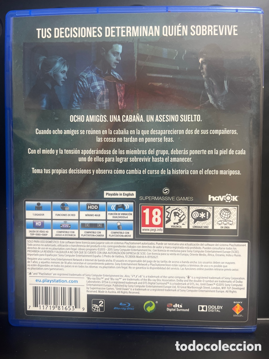 Videojuegos y consolas PS4 de segunda mano: UNTIL DAWN SUPERMASSIVE GAMES PEGI 18 PS4 ( 2015 ) - Foto 2