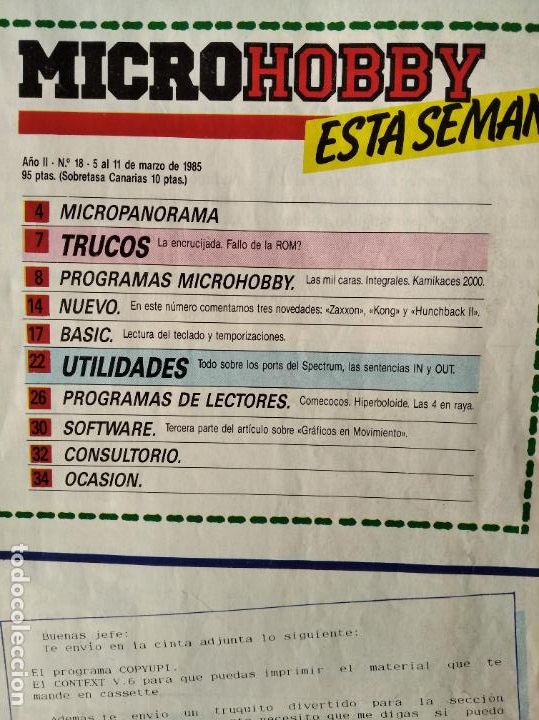 Videojuegos y consolas: MICROHOBBY N&ordm; 18 DE 1985- SPECTRUM, AMSTRAD, ATARI, COMMODORE, KAMICACES 2000, ZAXXON... - Foto 2