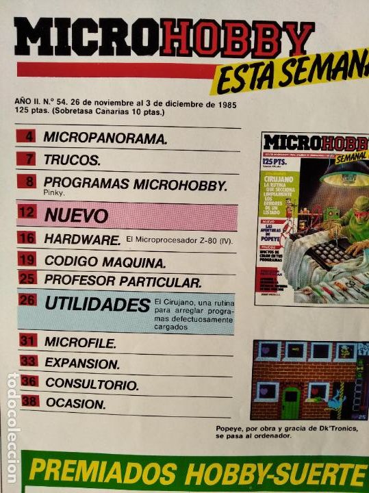 Videojuegos y consolas: MICROHOBBY N&ordm; 54 DE 1985- SPECTRUM, AMSTRAD, ATARI, COMMODORE, PINKY, VORTEX, POPEYE... - Foto 2