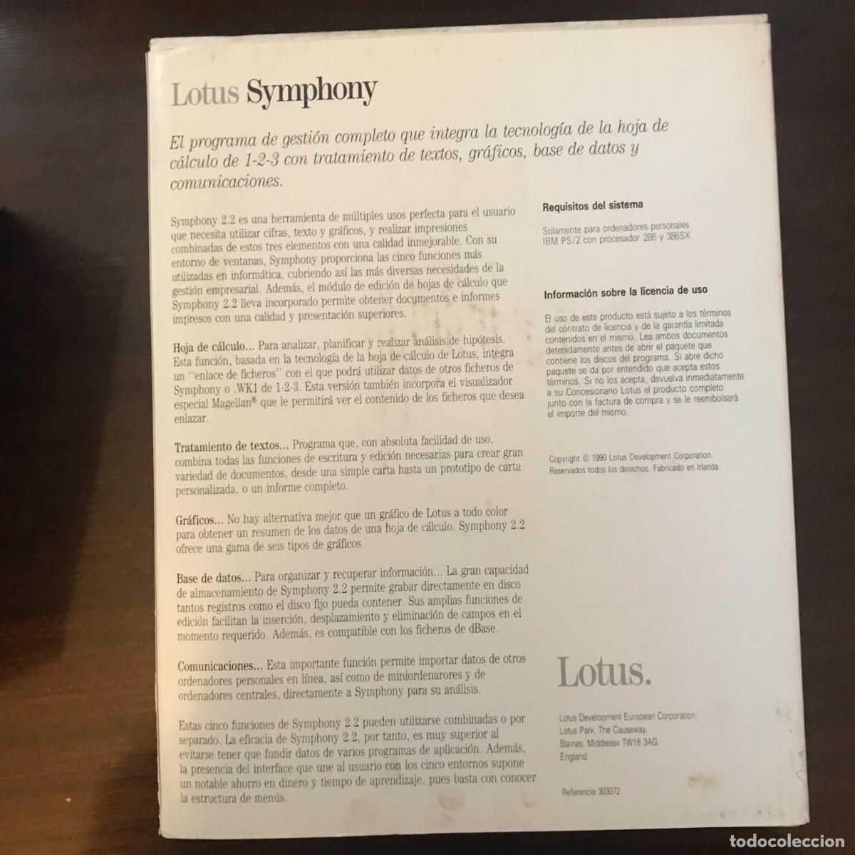 Videojuegos y consolas: LOTUS SYMPHONY MICROSOFT MS-DOS PC VINTAGE - Foto 2