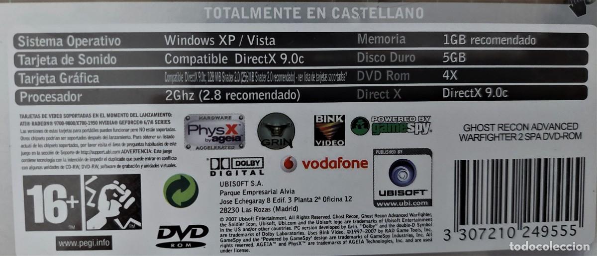 Videojuegos y consolas: Juego PC Tom Clancys Ghost Recon 2, Advanced Warfighter. Espa&ntilde;ol. 2007 Ubisoft Codegame - Foto 4