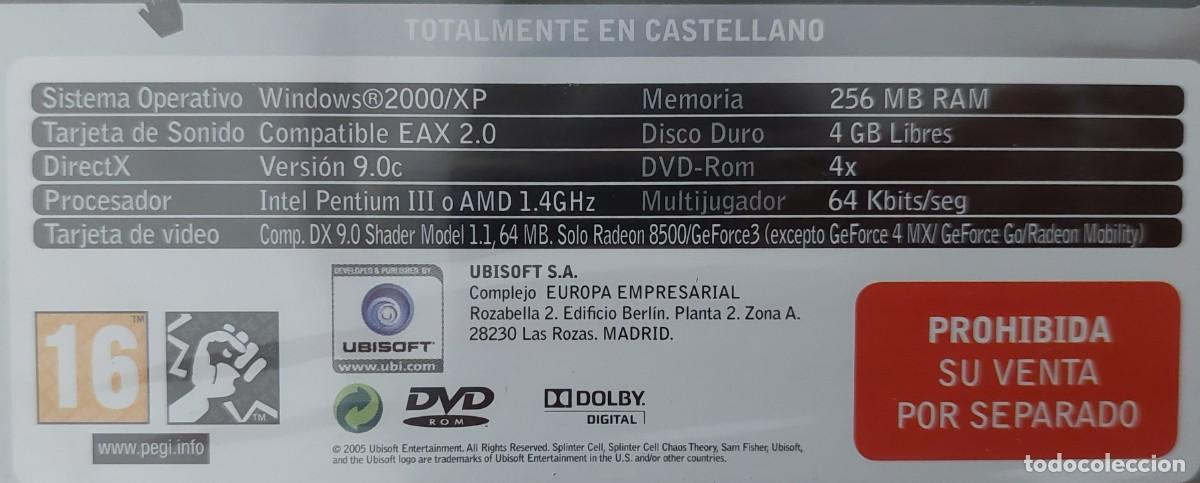 Videojuegos y consolas: Juego PC Tom Clancys Splinter Cell Chaos Theory PRECINTADO. Espa&ntilde;ol. 2005 Ubi Soft Codegame - Foto 3