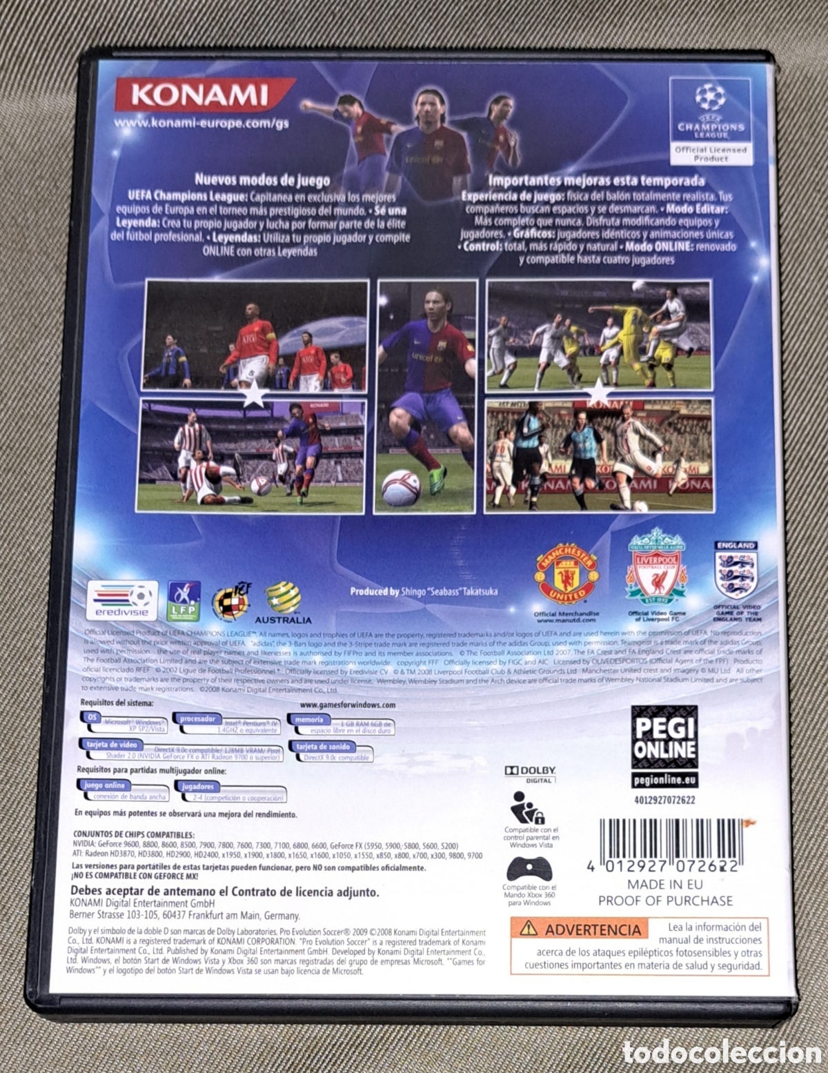 Videojuegos y consolas: PES 2009 PRO EVOLUTI&Oacute;N SOCCER, PC DVD WINDOWS, EN CASTELLANO, CON MANUAL - Foto 3