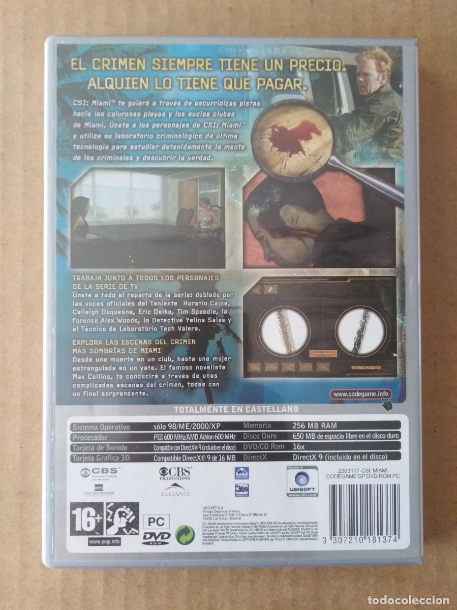 Videojuegos y consolas: Juego PC DVD-Rom CSI: Miami (Ubisoft, 2004). Con manual. En castellano. Code Game. - Foto 2