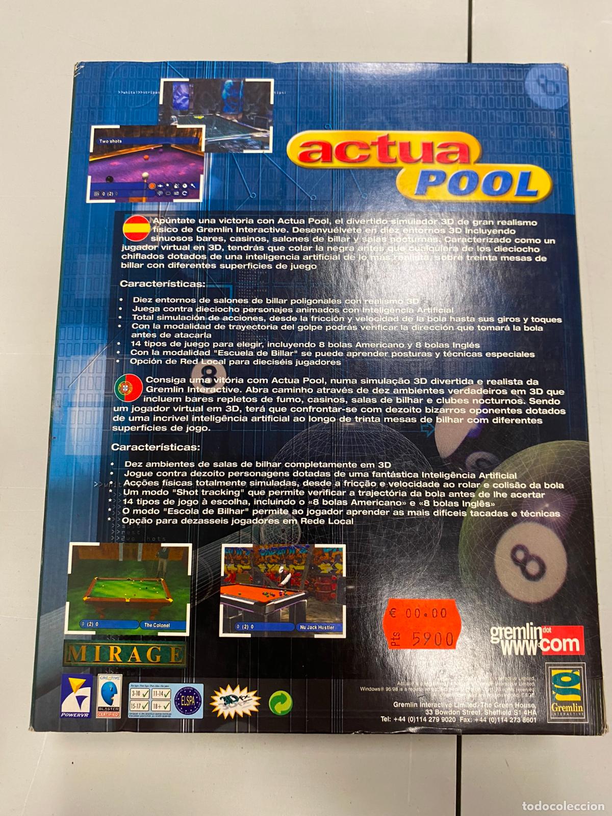 Videojuegos y consolas: Actua Pool - PC CAJA GRANDE - Foto 2