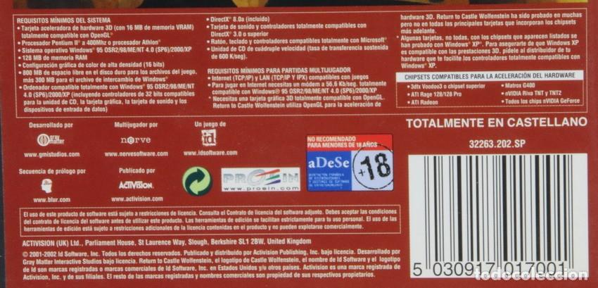 Videojuegos y consolas: Juego PC. Wolfnstein. Return to Castle. PC CD Rom Pedido m&iacute;nimo 6 &euro; - Foto 2