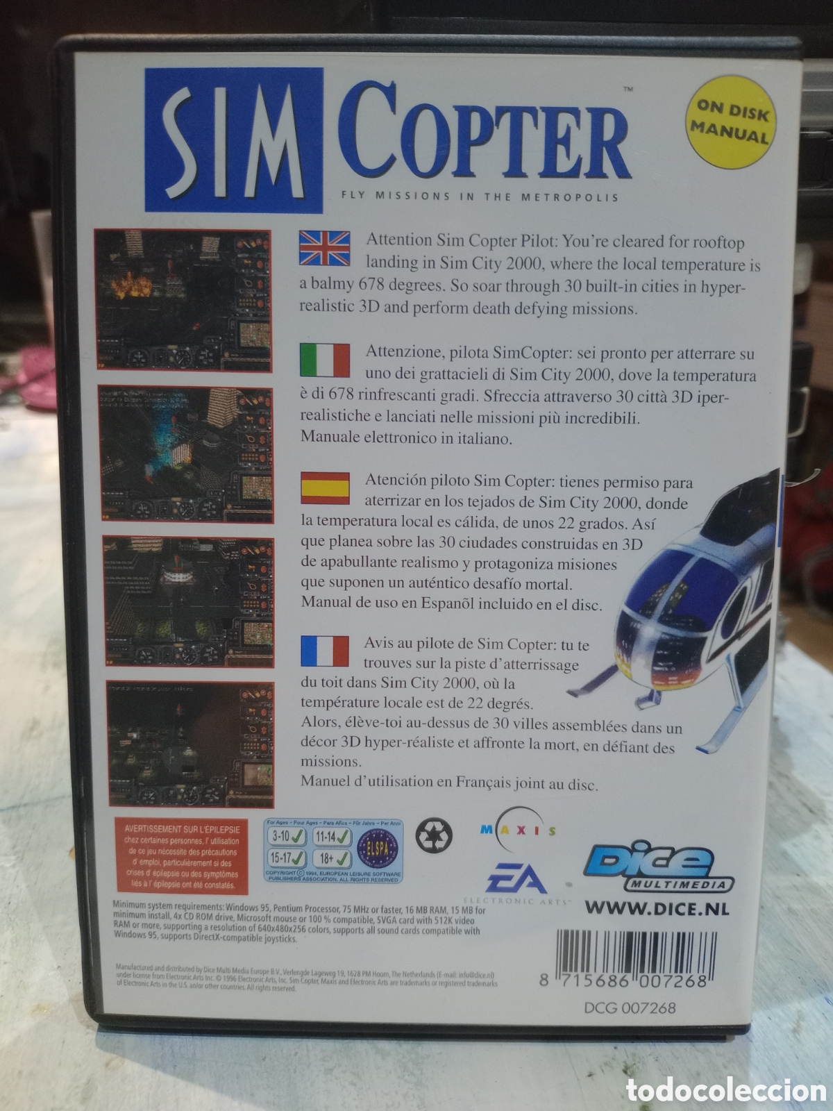 Videojuegos y consolas: SIM COPTER - MISSIONS METROPOLIS - PC CD-ROM 1996 EA - VIDEOJUEGO VINTAGE - Foto 2