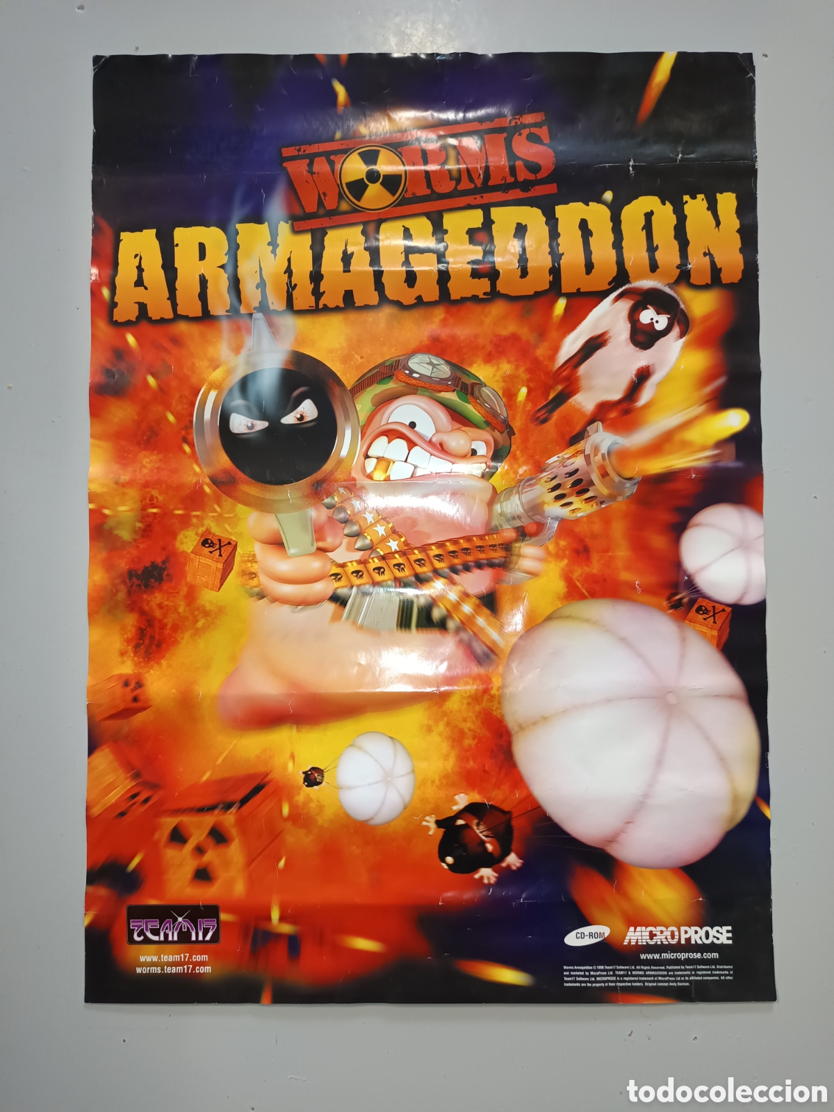Videojuegos y consolas: POSTER ORIGINAL PC WORMS ARMAGGEDON 1999 - Foto 1