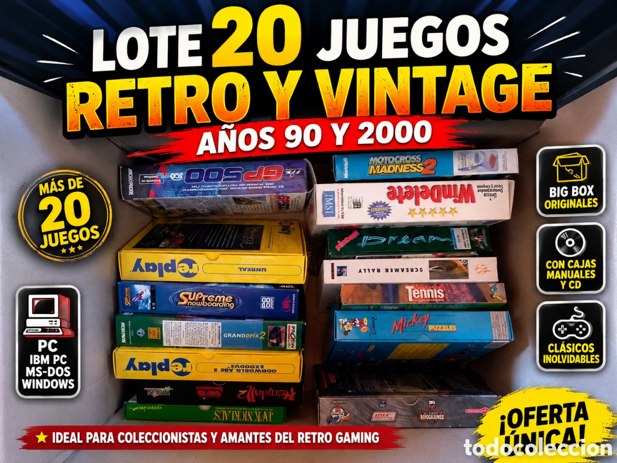 Videojuegos y Consolas: Lote Colecci&oacute;n Retro PC Big Box + Juegos IBM PC 5,25&rdquo; y Windows &ndash; M&aacute;s de 20 Juegos Vintage Completa