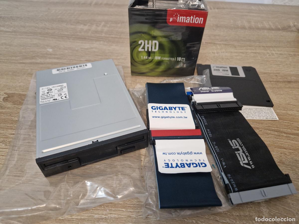 Videojuegos y Consolas: lote pc antiguo floppy disk drive disquetera Sony 10 disquete Imation Ibm cable hdd asus gigabyte