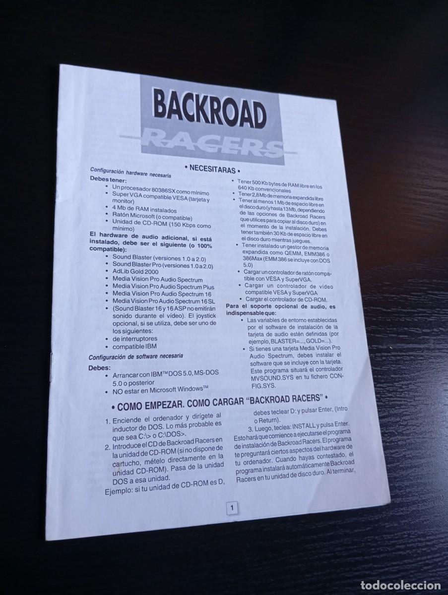 Videojuegos y Consolas: Manual Backroad Racers PC DOS 1993 Revell CD