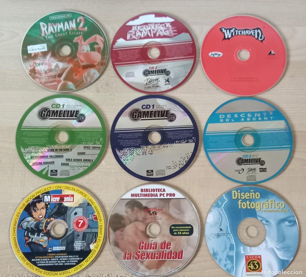 Videojuegos y consolas: 9 CD gamelive: micromania - redneck - rayman 2 - witchaven - dise&ntilde;o fotografico - guia sexualidad
