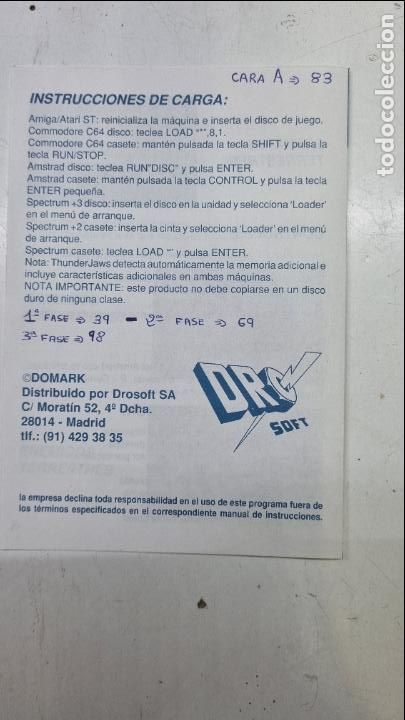 Videojuegos y consolas: Manual de instrucciones de video juego Thunder Jaws DRG Software - Foto 3