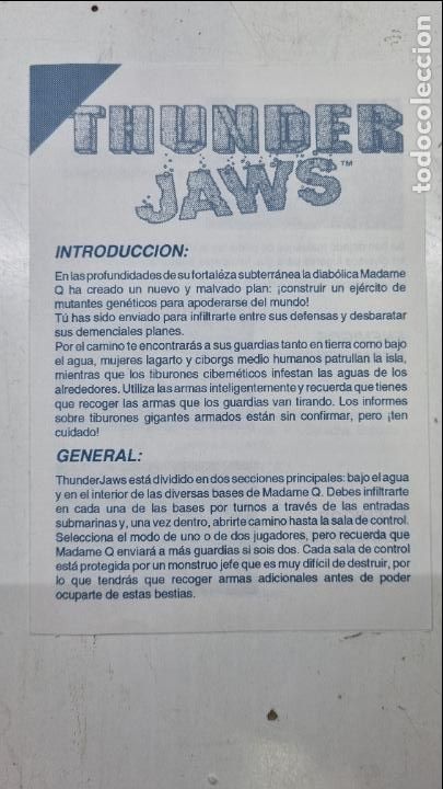 Videojuegos y consolas: Manual de instrucciones de video juego Thunder Jaws DRG Software - Foto 1