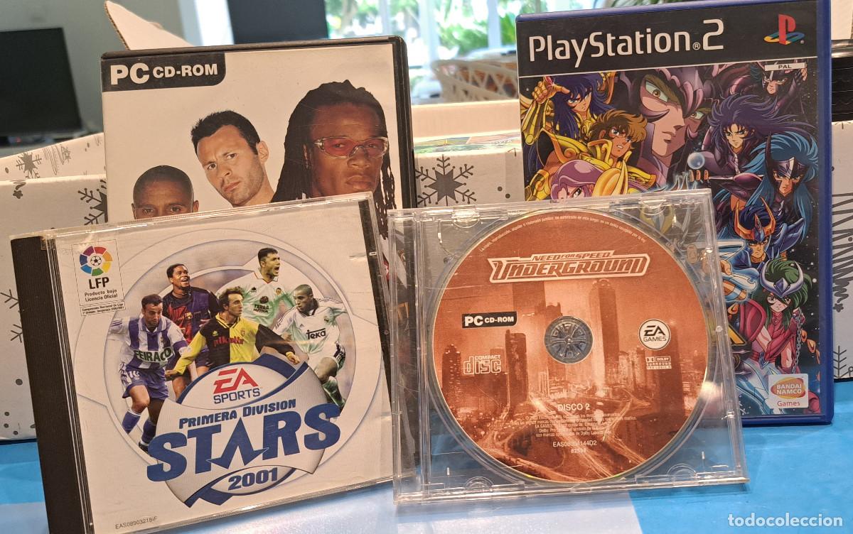 Videojuegos y consolas: LOTE DE 4 JUEGOS - LOS CABALLEROS DEL ZODIACO - FIFA 2003 - PRIMERA DIVISION 2001 y NEED FOR SPEED