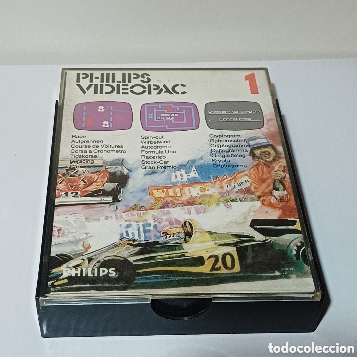 Videojuegos y consolas: Cartucho consola philips videopac GX7000 N&deg; 1 Spin Out F&oacute;rmula uno funcionando