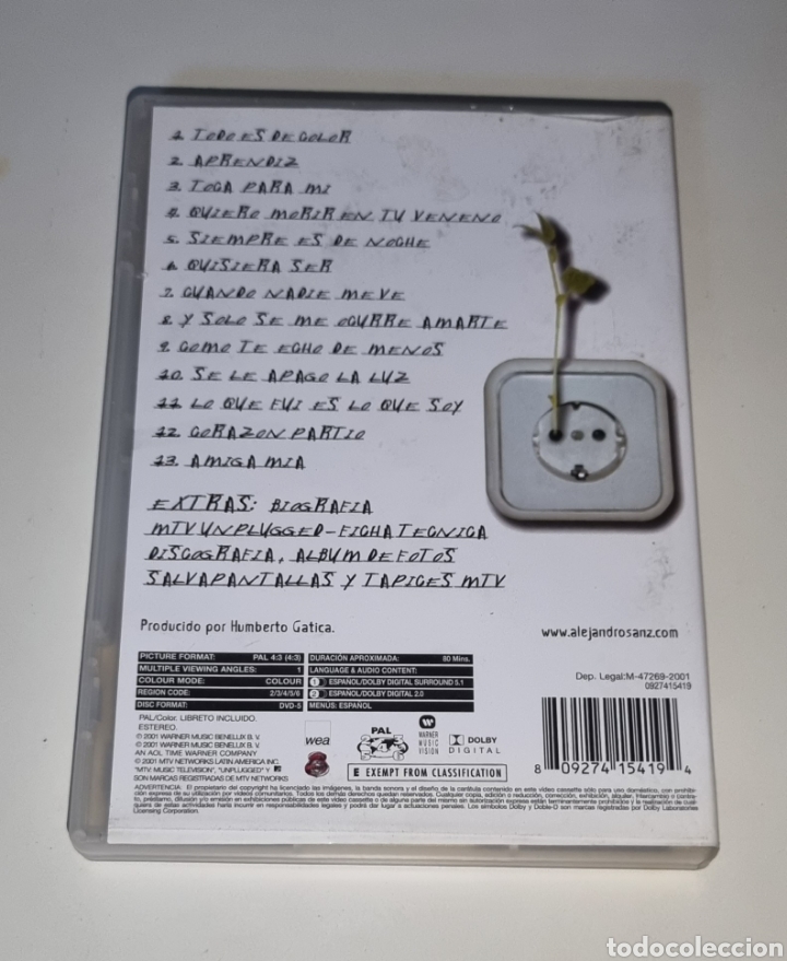 V&iacute;deos y DVD musicales: ALEJANDRO SANZ / DVD / UNPLUGGED - Foto 3