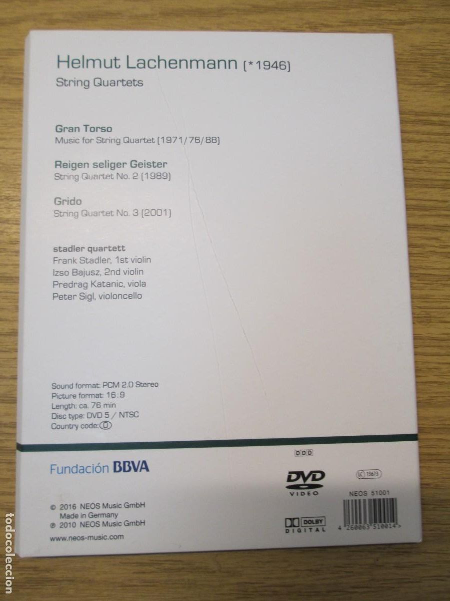 V&iacute;deos y DVD musicales: HELMUT LACHENMANN. STRING QUARTETS. NEOS. FUNDACION BBVA. 2016. - Foto 13