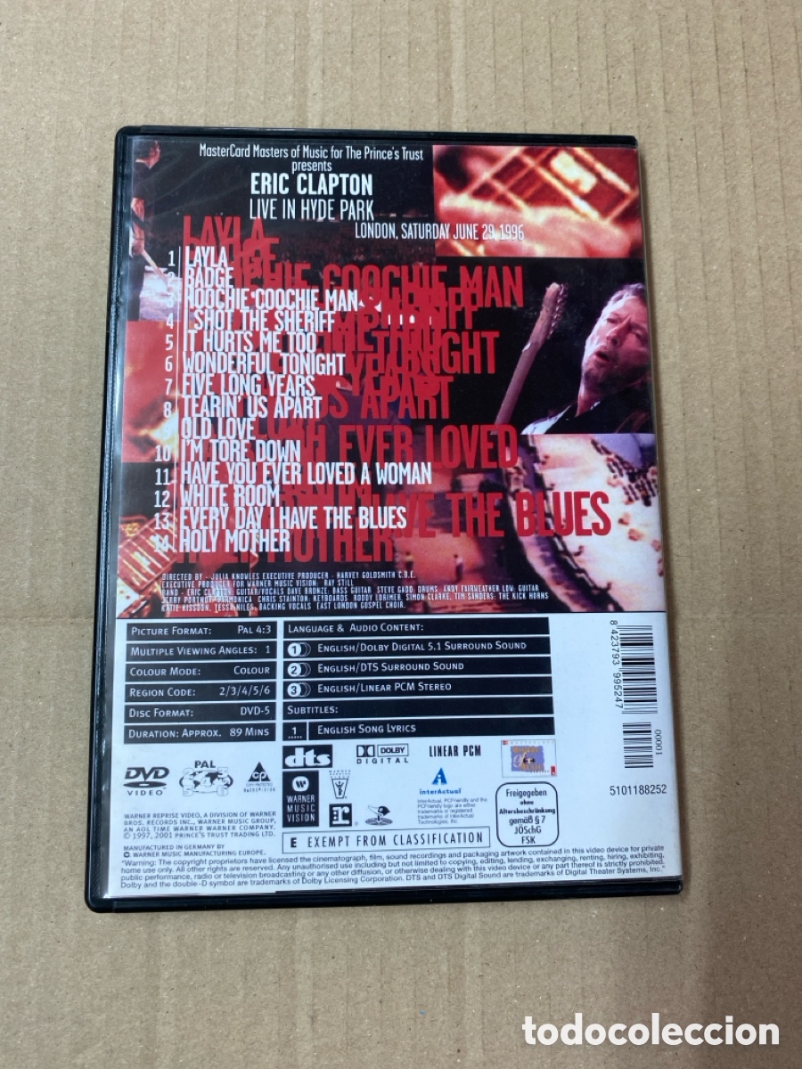V&iacute;deos y DVD musicales: DVD ERIC CLAPTON. LIVE IN HYDE PARK. - Foto 2