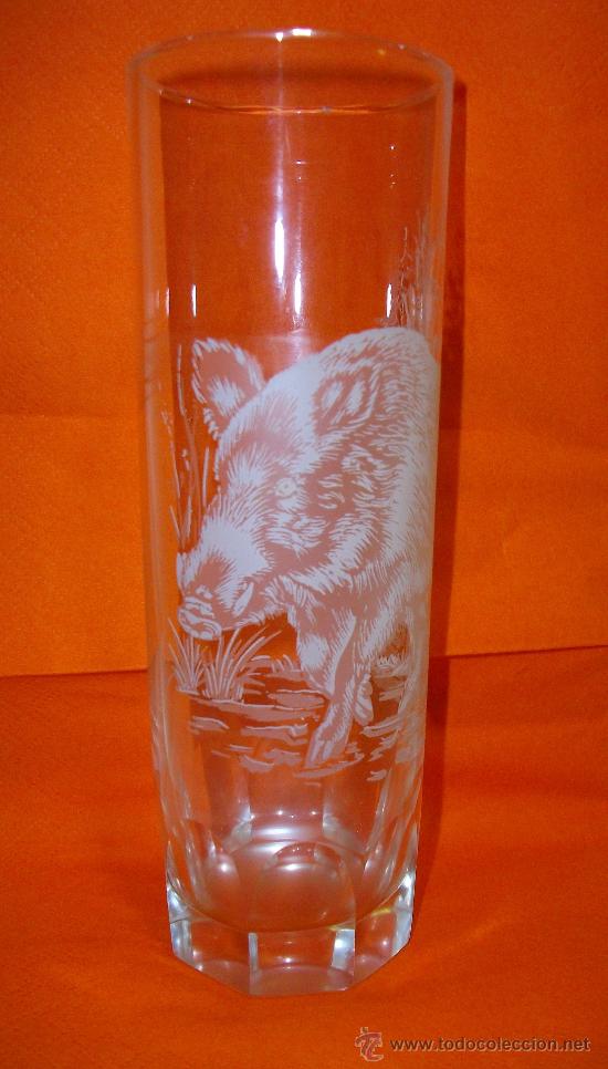Vintage: vaso tubo con jabali serigrafiado