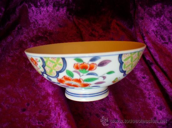 Vintage: BOLS JAPONES BLANCO CON FLORES.(CON MARCA AZUL 12X5.