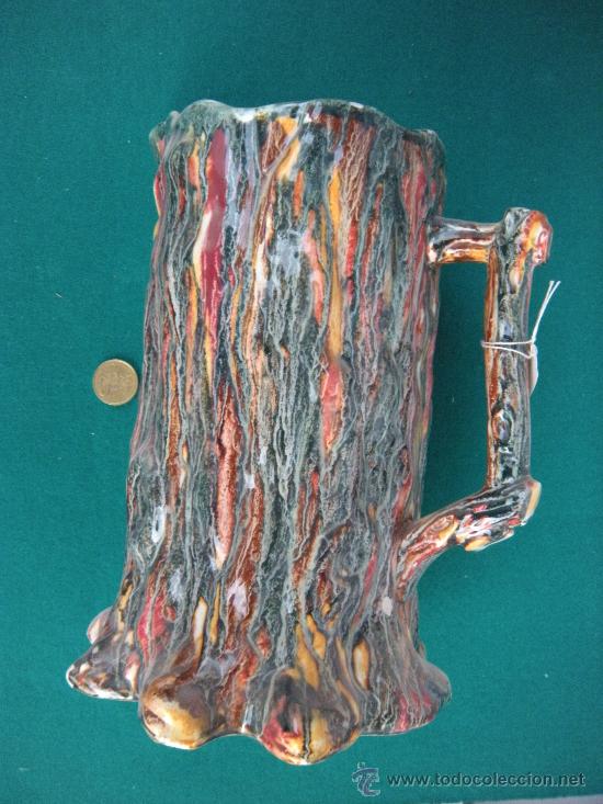 Vintage: JARRA GRANDE DE LOZA CON FORMA DE TRONCO DE &Aacute;RBOL
