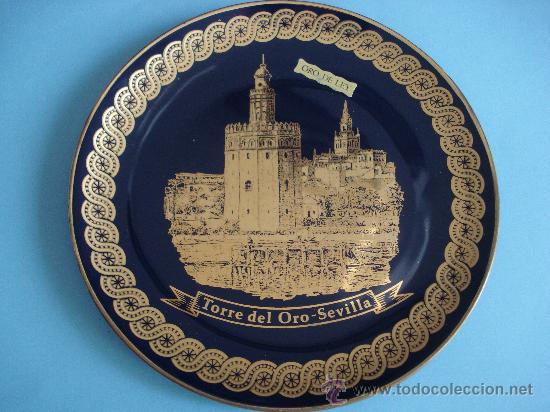 Vintage: PLATO DECORATIVO PINTADO EN ORO DE LEY .TORRE DEL ORO-SEVILLA.