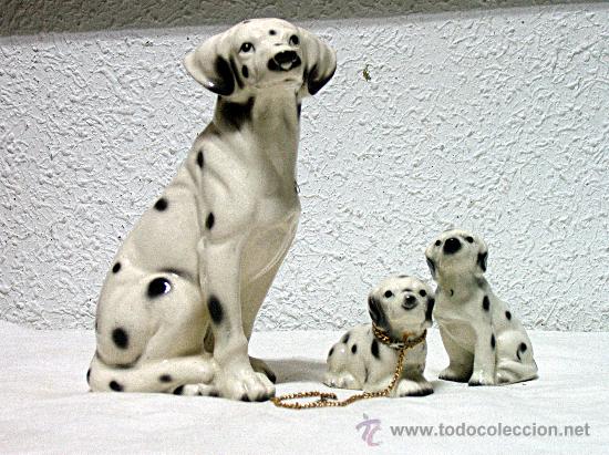 Vintage: DALMATA CON CRIAS. PORCELANA JAPONESA. D&Aacute;LMATAS CER&Aacute;MICA ///