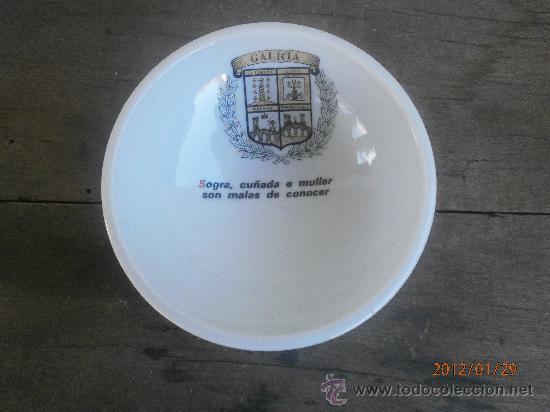 Vintage: CUENCO CON ESCUDO Y FRASE DE GALICIA
