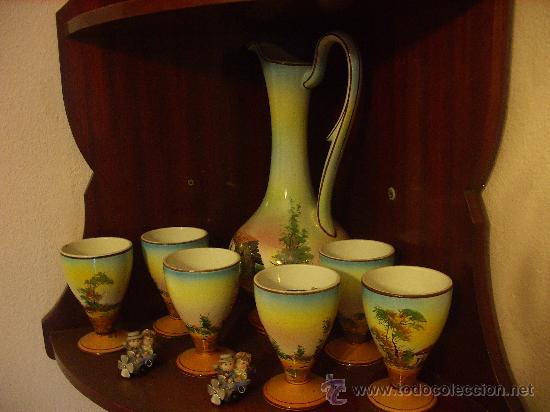 Vintage: LOTE DE JARRA Y 6 COPAS CERAMICA PORTUGAL A&Ntilde;OS 70