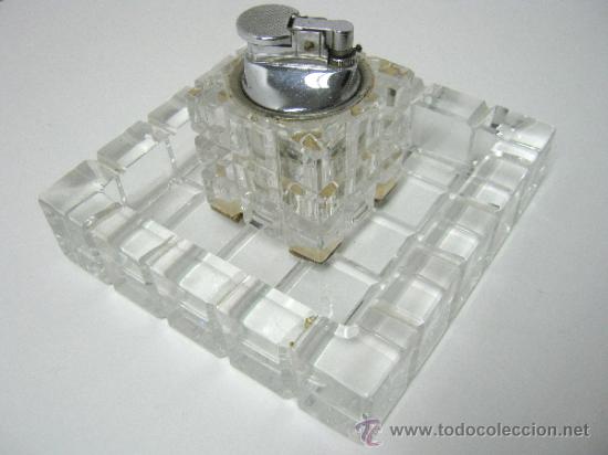 Vintage: bello juego vintage - cenicero y mechero cristal Italia