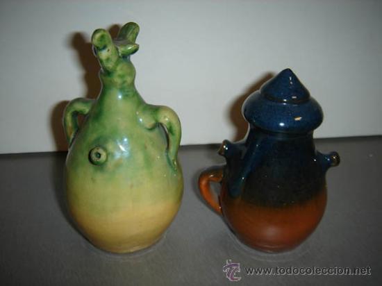 Vintage: Pareja de peque&ntilde;os cantires de cer&aacute;mica, ideal decoraci&oacute;n, 10,5cm y 9cm de alto.