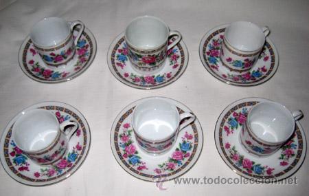 Vintage: JUEGO SEIS TAZAS Y PLATITOS DE CAF&Eacute;, MOTIVOS FLORALES
