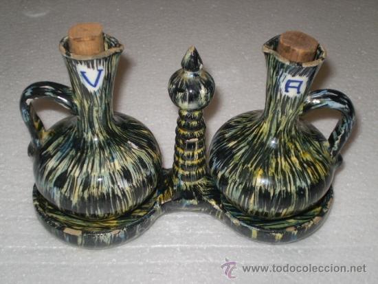Vintage: ANTIGUO CONJUNTO ACEITERA VINAGRERA POPULAR ,CERAMICA VIDRIADA A&Ntilde;OS 40,50