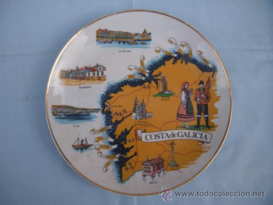Vintage: PLATO EN PORCELANA MAPA DE GALICIA.