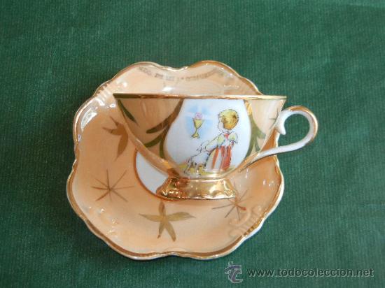 Vintage: TAZA Y PLATO RECUERDO PRIMERA COMUNION - A&Ntilde;OS 1950 - 1960