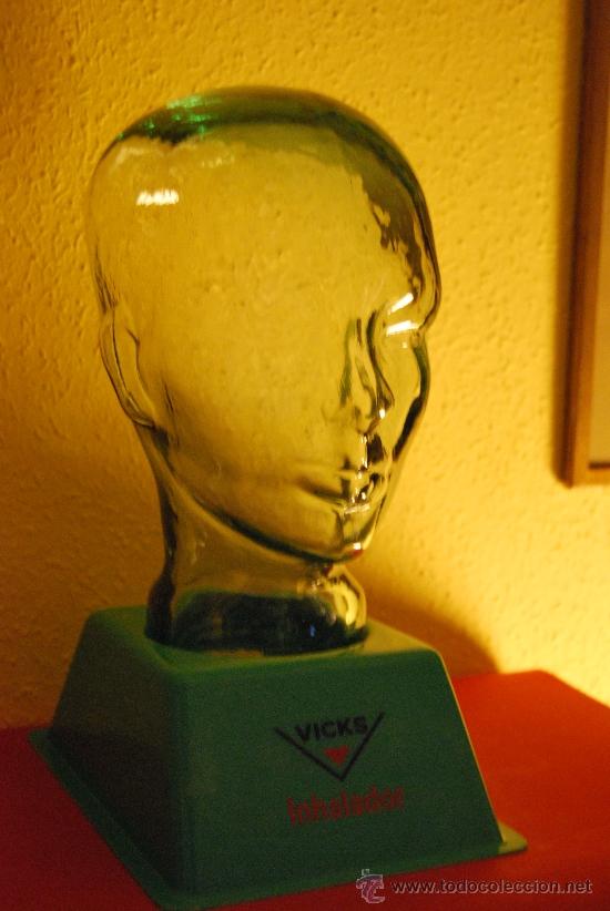 Vintage: CABEZA DE CRISTAL - EXPOSITOR DE FARMACIA - VICKS INHALADOR