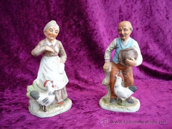 Vintage: PORCELANA PAREJA DE ANCIANOS CON GALLOS.GENUINE PORCELAIN H C.F LONDON 15X8CMGASTOS DE ENVIO 7&euro;.