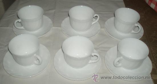 Vintage: seis tazas de cafe con leche con su plato