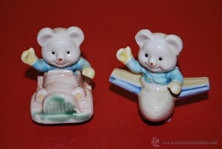 Vintage: PAREJA DE OSITOS EN COCHE Y EN AVI&Oacute;N - FIGURAS DE PORCELANA