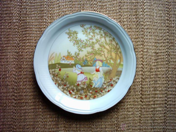 Vintage: PLATO DE PORCELANA IRABIA, PAMPLONA. COLECCI&Oacute;N ROMANCE. 25 Cm. MARCA ESTAMPADA