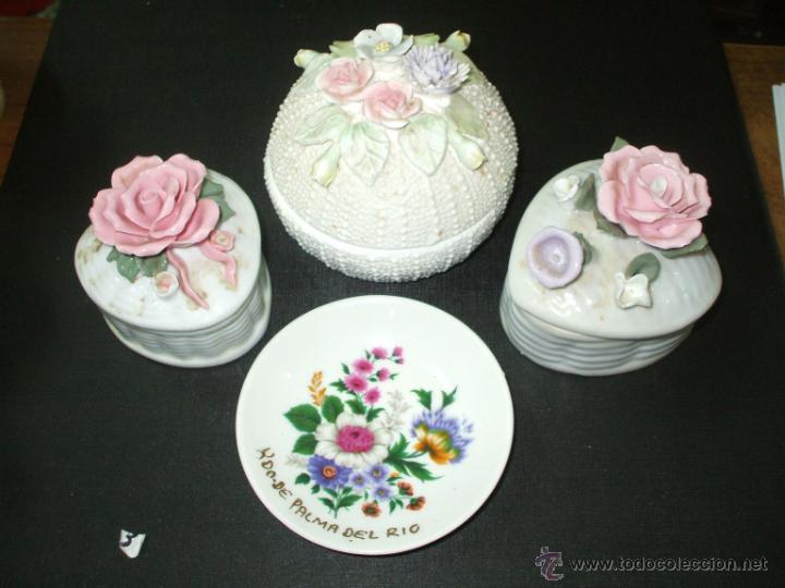 Vintage: lote de 3 joyeros de porcelana `+platito