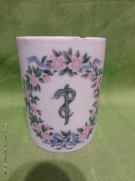 Vintage: VASO DE FARMACIA EN PORCELANA CON PUBLICIDAD DE L. JUSTE - ORIGINAL A&Ntilde;O 1963