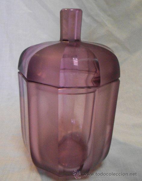 Vintage: PRECIOSO POTE DE CRISTALGLASEADO CON TAPA  , COLOR VIOLETA